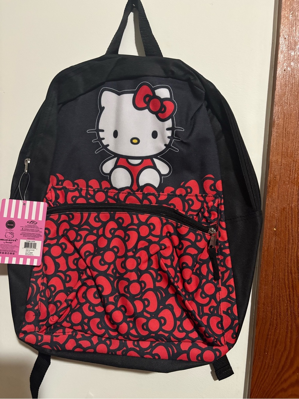 Hello Kitty Black and Red Patterned Backpack